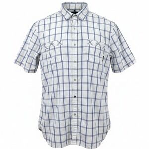 Amplify Button Up Shirt Mens Large White Blue Plaid Skull Buttons Short Sleeve